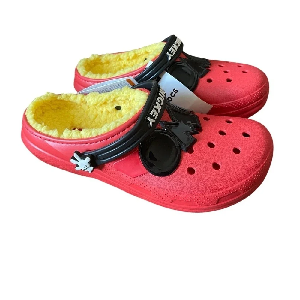 Crocs Mickey‎ Mouse Classic Lined Clogs Red Yellow Disney OMG Jibbitz Kids J5